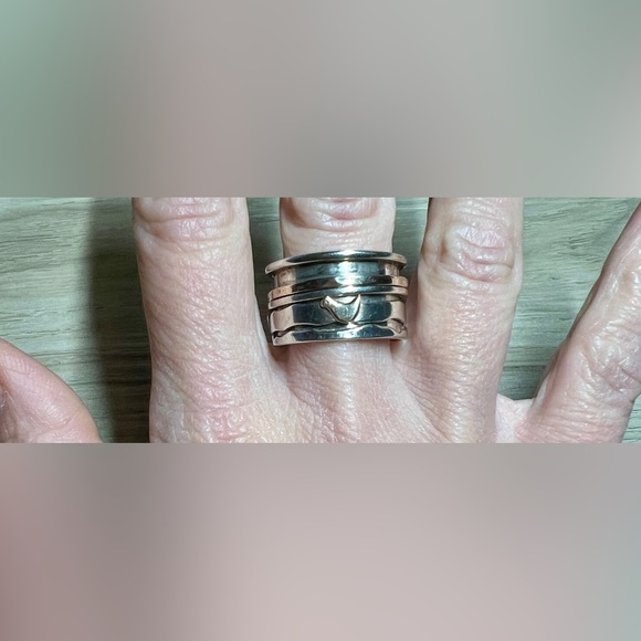 Vintage Designer (AIL) Sterling Silver & Gold Bird Wide Spinner Ring, Size 10 - Picture 6 of 8